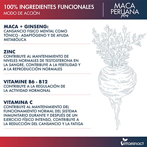 Maca Negra Andina Plus XXL Dosaje muy alto 1000000 mcg Por Dià – Potenciado Con Ginseng + Arginina + Zinc + Vitaminas B9,B6,B12,C -Para Hombre y Mujer - Reduce Cansancio Y Fatiga