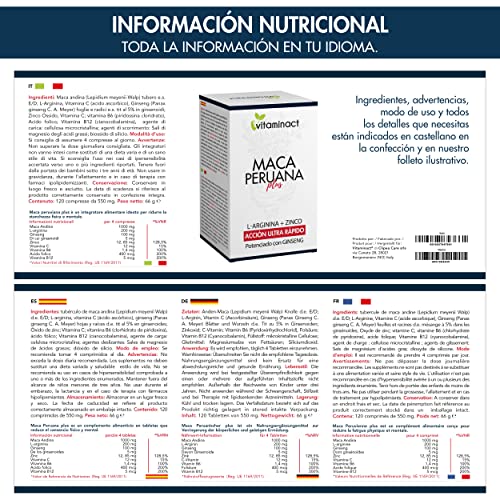 Maca Negra Andina Plus XXL Dosaje muy alto 1000000 mcg Por Dià – Potenciado Con Ginseng + Arginina + Zinc + Vitaminas B9,B6,B12,C -Para Hombre y Mujer - Reduce Cansancio Y Fatiga