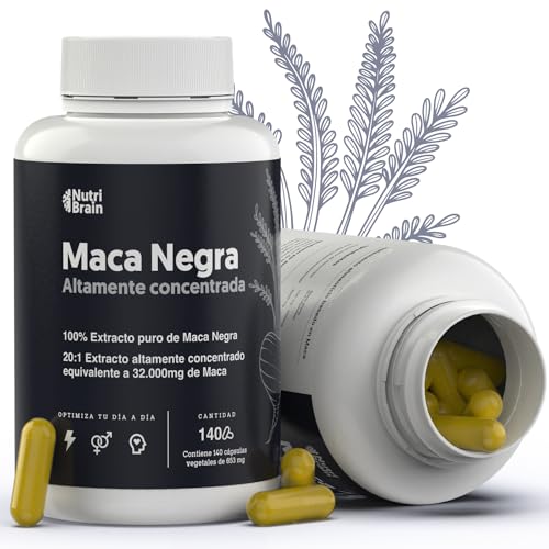 Maca Negra Andina Pura 32.000mg Ultraconcentrada | 20:1 | Potencia Energía y Vitalidad Íntima | Mejora Rendimiento, Memoria y Ánimo | 140 Cápsulas Veganas de Alta Potencia