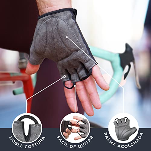 MACCIAVELLI® - Guantes de Ciclismo, Guantes MTB de Medio Dedo, Adecuado para Bicicleta de Carretera y de Montaña, Guantes Bici para Hombres y Mujeres (Negro)