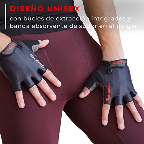 MACCIAVELLI® - Guantes de Ciclismo, Guantes MTB de Medio Dedo, Adecuado para Bicicleta de Carretera y de Montaña, Guantes Bici para Hombres y Mujeres (Negro)