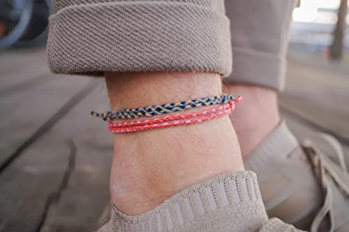 Made by Nami Conjunto de 2 Tobilleras Surferas Mujer y Hombre - Tobillera Fina Estilo Boho Hippie - Accesorios Festivales y Playa - Hechos a Mano - Resistente al Agua y Ajustable (Azul y rojo)