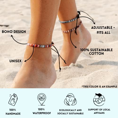 Made by Nami Tobillera Surferas Mujer y Hombre - Tobillera Fina Estilo Boho Hippie - Accesorios Festivales y Playa - Hechos a Mano - Resistente al Agua y Ajustable (Blanco)