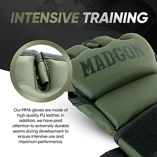 MADGON Guantes MMA con Acolchado Profesional – Guantes de Boxeo con Gran Estabilidad de Muñeca – Guantillas MMA Duraderas para Artes Marciales, Boxeo, Kickboxing, Sparring – Incluye Bolsa