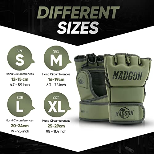 MADGON Guantes MMA con Acolchado Profesional – Guantes de Boxeo con Gran Estabilidad de Muñeca – Guantillas MMA Duraderas para Artes Marciales, Boxeo, Kickboxing, Sparring – Incluye Bolsa