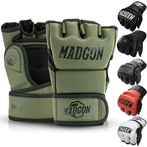 MADGON Guantes MMA con Acolchado Profesional – Guantes de Boxeo con Gran Estabilidad de Muñeca – Guantillas MMA Duraderas para Artes Marciales, Boxeo, Kickboxing, Sparring – Incluye Bolsa