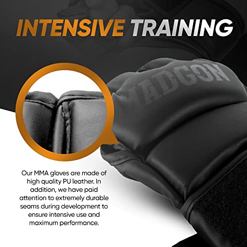 MADGON Guantes MMA con Acolchado Profesional – Guantes de Boxeo con Gran Estabilidad de Muñeca – Guantillas MMA Duraderas para Artes Marciales, Boxeo, Kickboxing, Sparring – Incluye Bolsa