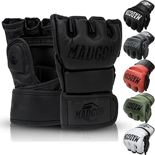 MADGON Guantes MMA con Acolchado Profesional – Guantes de Boxeo con Gran Estabilidad de Muñeca – Guantillas MMA Duraderas para Artes Marciales, Boxeo, Kickboxing, Sparring – Incluye Bolsa