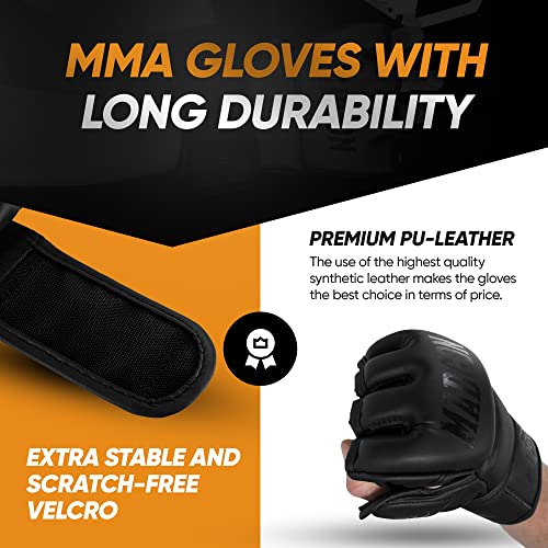 MADGON Guantes MMA con Acolchado Profesional – Guantes de Boxeo con Gran Estabilidad de Muñeca – Guantillas MMA Duraderas para Artes Marciales, Boxeo, Kickboxing, Sparring – Incluye Bolsa