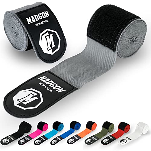 MADGON Vendas Boxeo con Correa de Velcro y Gancho para el Pulgar – 3m / 3,8 m / 4,5m – Vendaje Boxeo Duradero para MMA, Kickboxing, Sparring – Excelente Absorción del Sudor