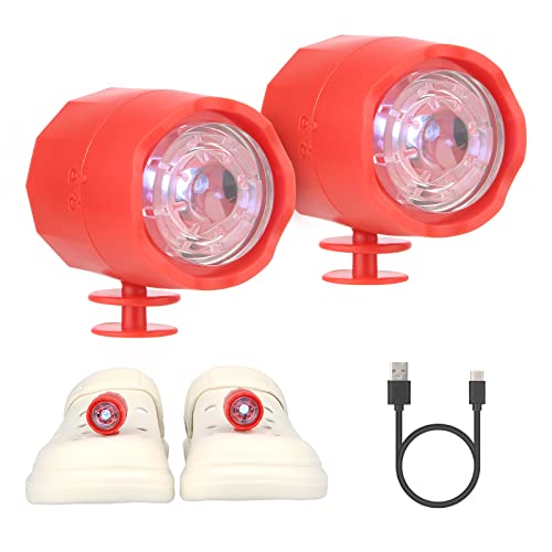 mafiti Faros para Crocs, 2* luces LED IPX5 Impermeables, Carga de Luz Tipo C, Camping, Adecuado para Adultos Niños (Rojo) [Clase de eficiencia energética A+++]