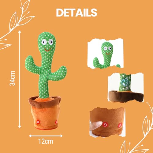 MAGIC SELECT Cactus Peluche Bailarín con Movimiento Electrónico, Luces y 120 Canciones. Adorno para el Hogar. Pilas no Incluidas.