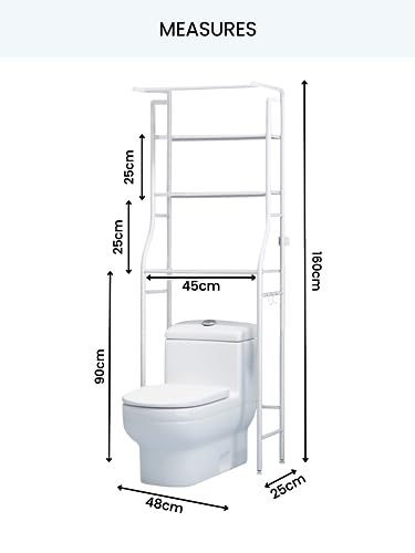 MAGIC SELECT Estantería de Baño sobre Inodoro | Estante de Almacenamiento Impermeable | Estante Organizador Multiusos | Ahorra Espacio con 3 Baldas | Patas Ajustables en Altura