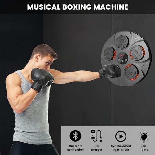 MAGIC SELECT Máquina de Boxeo Musical, Equipo De Entrenamiento De Boxeo para Pared de Poliuretano, Almohadilla De Boxeo con LED con Guantes De Boxeo, Bluetooth, Luces al Ritmo de la Música.