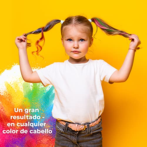 Magicat 10 peines con tizas para el pelo Premium I 10 colores diferentes y 5 coleteros I regalos de cumpleaños niñas, colegio, comuniones I tiza temporal lavable I no tóxico