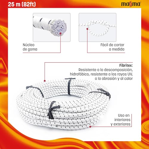 MAGMA Cuerda Elastica 6mm. Fibritex Polietileno. Piscinas (Standard NF P 90-308) Toldos Acampadas Exteriores Manualidades Nautica Amarres Escalada Resistente al Agua (10m, Blanco)