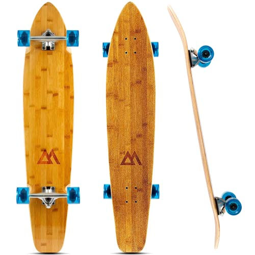 Magneto 44 Pulgadas kicktail Crucero Longboard monopatín | Bambú y Cubierta de Arce Duro | Hecho para Adultos, Adolescentes y niños (Azul)