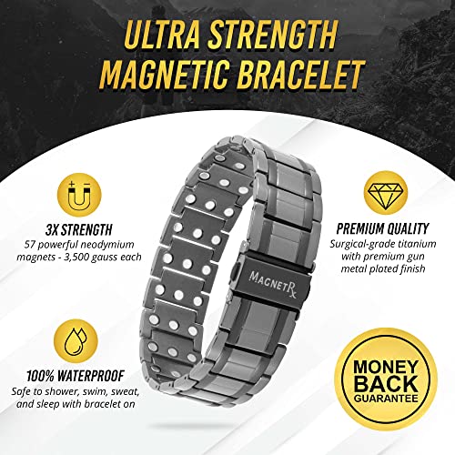 MagnetRX® Pulsera magnética de titanio 3X Fuerza – Pulseras magnéticas para hombre – Cierre plegable premium y longitud ajustable con herramienta de tamaño (Bronce de cañón)