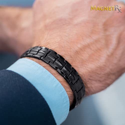 MagnetRX® Pulsera Magnética Ultrarresistente - Brazaletes Magnéticos de Acero Inoxidable para Hombres – Pulsera de Longitud Ajustable con herramienta de Medición para un Ajuste Perfecto (Negra)