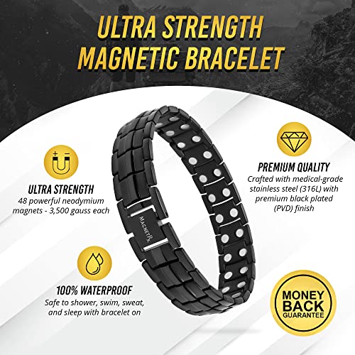 MagnetRX® Pulsera Magnética Ultrarresistente - Brazaletes Magnéticos de Acero Inoxidable para Hombres – Pulsera de Longitud Ajustable con herramienta de Medición para un Ajuste Perfecto (Negra)