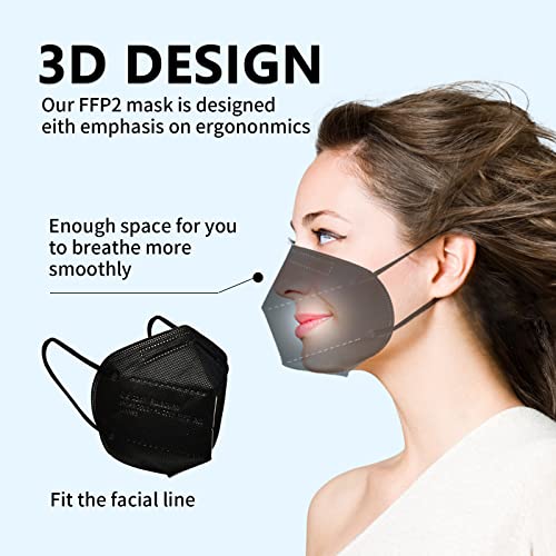 magriaid Mascarillas FFP2 - Homologadas CE [20 UDS] Adulto Mascarilla de Protección N95, Envase Individual, 5 capas Alta Filtración, Negro