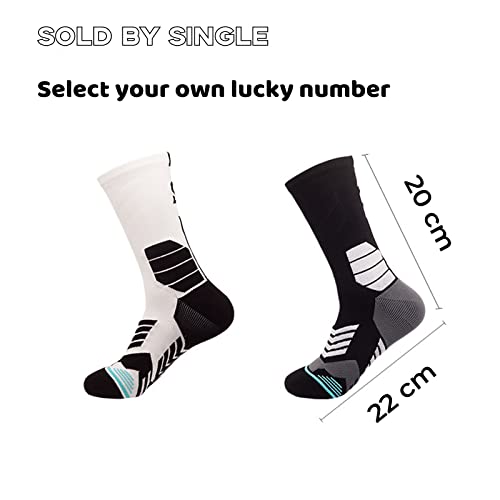 MAHZA Calcetines atléticos unisex personalizados Jugador de baloncesto Jugador de fútbol Camiseta Número Crew Calcetines, 1 PCS (F,W4)