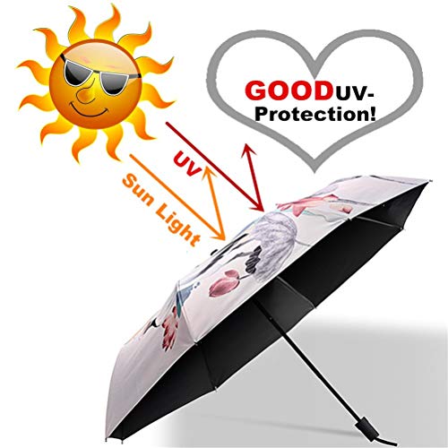 Maibar Paraguas de sol Mujer Paraguas Plegable Protección UV para las mujeres Creativo 3D impreso Sombrilla Umbrella Triple Paraguas 190T Sombrillas 8 Huesos Damas paraguas (Beige)