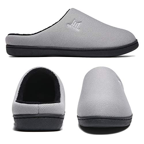 MAIITRIP Zapatillas de Estar por Casa Hombre Espuma de Memoria Pantuflas para Hombre Invierno Cálido Interior Exterior Antideslizante Zapatos Suela de Goma Slippers Gris Negro Tamaño 46 47