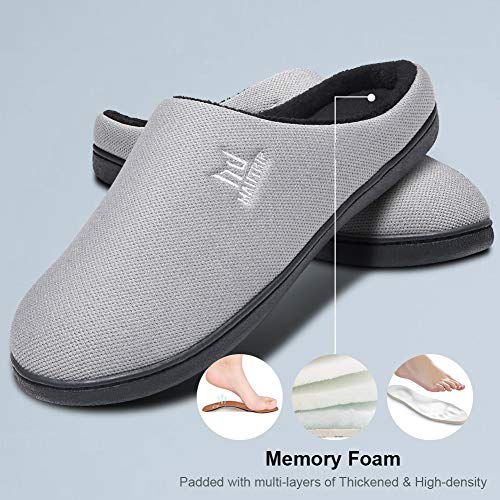 MAIITRIP Zapatillas de Estar por Casa Hombre Espuma de Memoria Pantuflas para Hombre Invierno Cálido Interior Exterior Antideslizante Zapatos Suela de Goma Slippers Gris Negro Tamaño 46 47