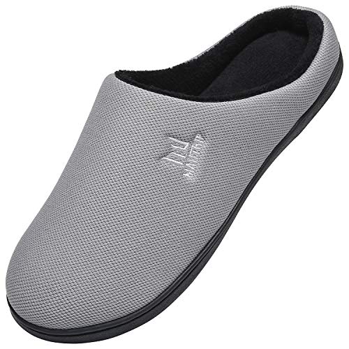 MAIITRIP Zapatillas de Estar por Casa Hombre Espuma de Memoria Pantuflas para Hombre Invierno Cálido Interior Exterior Antideslizante Zapatos Suela de Goma Slippers Gris Negro Tamaño 46 47