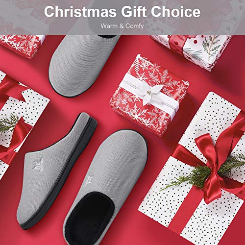 MAIITRIP Zapatillas de Estar por Casa Hombre Espuma de Memoria Pantuflas para Hombre Invierno Cálido Interior Exterior Antideslizante Zapatos Suela de Goma Slippers Gris Negro Tamaño 46 47