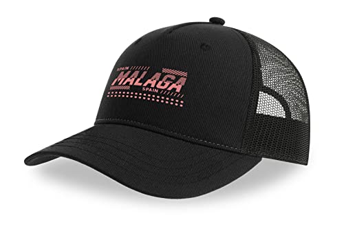 Maikomanija Málaga España - Gorra de viaje de algodón con visera curvada y malla transpirable, Negro, Talla única