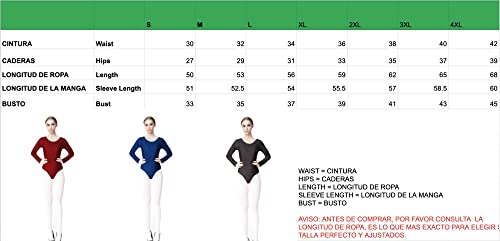 Maillot Ballet Mujer de Manga Larga y Cuello Redondo, Maillot Danza Mujer para Bailarina Gimnasia, Consulte la Tabla de Tallas Antes de Comprar (S, Blanco)