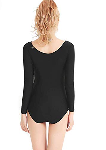 Maillot Ballet Mujer de Manga Larga y Cuello Redondo, Maillot Danza Niña para Bailarina Gimnasia, Consulte la Tabla de Tallas Antes de Comprar (Negro, XL)