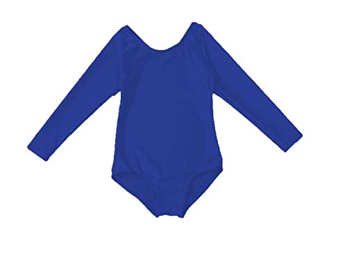 Maillot Ballet Niña de Manga Larga y Cuello Redondo, Maillot Danza Niña para Bailarina Gimnasia, (Azul, 7-9 años)