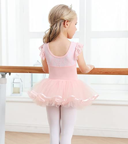 Maillot de ballet con falda, tutú para niños y niñas, vestido de ballet, de algodón, vestido de baile, tutú de bailarina, Rosa., 130 cm-140 cm