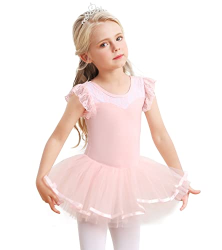 Maillot de ballet con falda, tutú para niños y niñas, vestido de ballet, de algodón, vestido de baile, tutú de bailarina, Rosa., 130 cm-140 cm