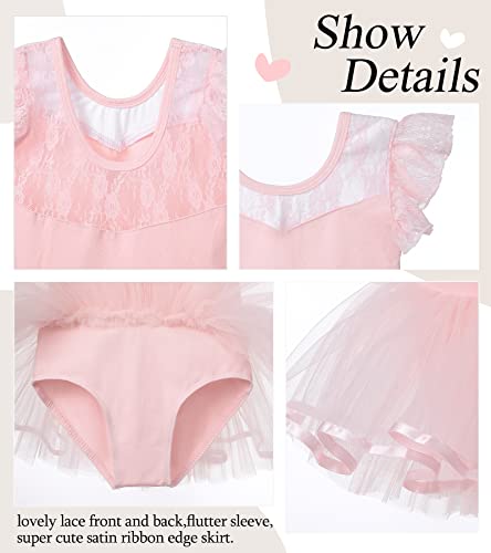 Maillot de ballet con falda, tutú para niños y niñas, vestido de ballet, de algodón, vestido de baile, tutú de bailarina, Rosa., 130 cm-140 cm