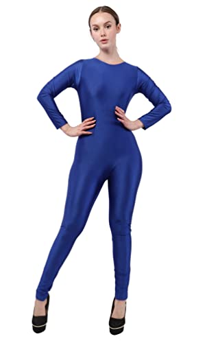 Maillot de Danza Ballet Mujer, Mono de Cuello Redondo con Manga Larga, Body Ajustado de Cuerpo Completo de Gimnasia Rítmica Leotardo de Patinaje (AZUL, S)