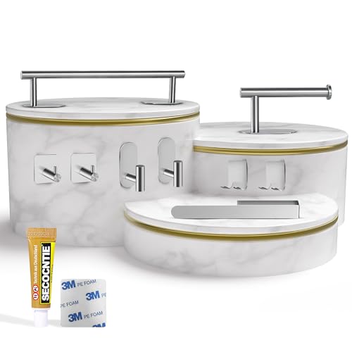 MAISONLAND - Juego de Accesorios Baño sin Taladro | 9 Piezas, Acero Inoxidable, Pegatina de Doble Cara y Pegamento Extra Incluido | Toalleros de Baño sin Taladro | Portarrollos Papel Higienico