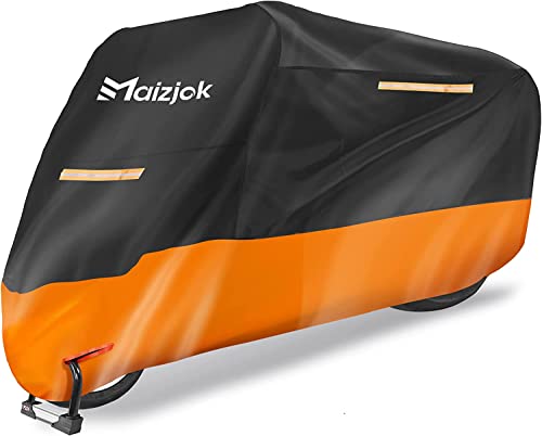 Maizjok Funda Moto Impermeable, Protector Cubierta Moto Exterior, 210D Poliéster Funda Cubre Moto con Tiras Reflectantes, Universal para Scooter Vespa Motocicleta Grande Motocross XXL (275x105x125 cm)