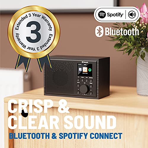 Majority Oakcastle IR100 Internet Radio WiFi, Spotify Connect, Bluetooth, Alarma Dual, Entrada de línea, Control de Aplicaciones, Pantalla a Color (Negro)