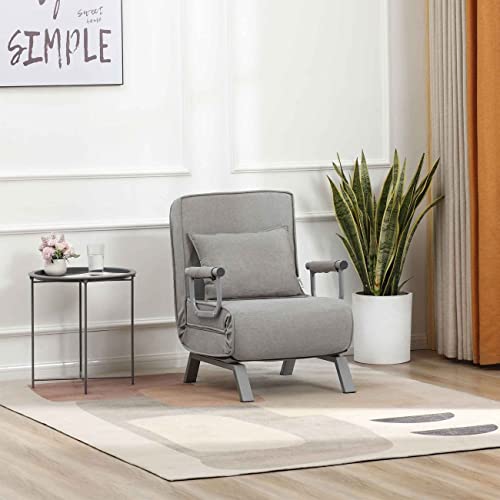 Makika Sillón Sofá Cama Ted 3en1 Plegable con Reposabrazos - Respaldo Ajustable - Almohada incluida - hasta 200 kg - Ajustable Tumbona Reclinable Sillón Relax en Gris