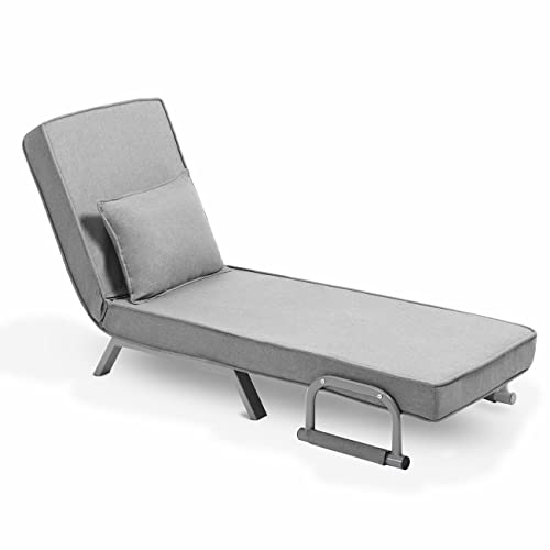 Makika Sillón Sofá Cama Ted 3en1 Plegable con Reposabrazos - Respaldo Ajustable - Almohada incluida - hasta 200 kg - Ajustable Tumbona Reclinable Sillón Relax en Gris