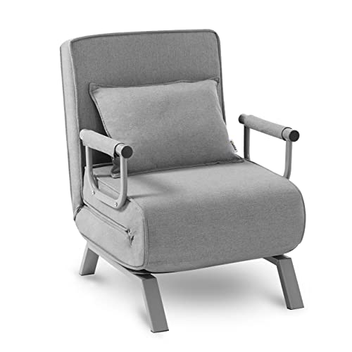 Makika Sillón Sofá Cama Ted 3en1 Plegable con Reposabrazos - Respaldo Ajustable - Almohada incluida - hasta 200 kg - Ajustable Tumbona Reclinable Sillón Relax en Gris