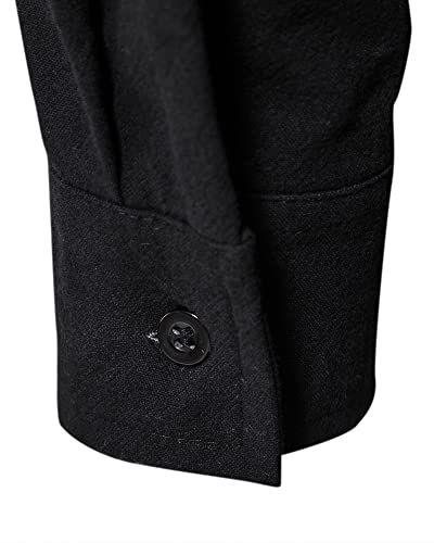 MakingDa Camisa escocesa clásica de algodón para hombre de Jacobita Ghillie Kilt elegante casual de manga larga sin cuello y acogedoras con cordones camisas llanas, A275-negro, L