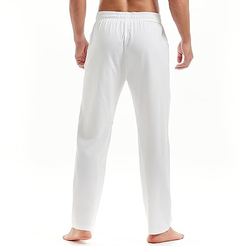 MakingDa Pantalones deportivos de algodón para hombre, para gimnasio, yoga, con cordones, cintura elástica, para correr, trabajo, casa, Blanco fino, XL