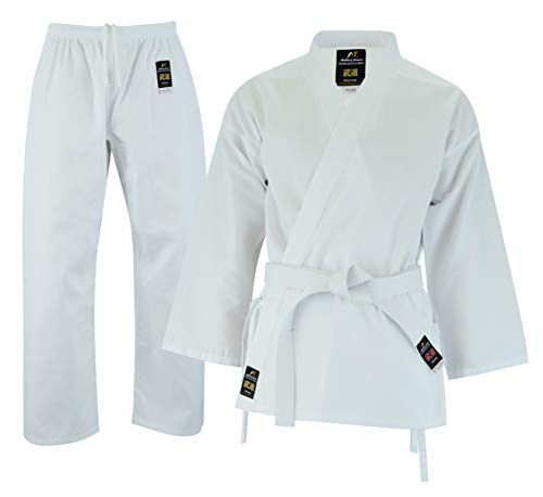 Malino Karate Gi - Traje de karate para niños para adultos, uniforme de arte marcial, 6 onzas, color blanco ligero para estudiantes, con cinturón libre (blanco, 160)