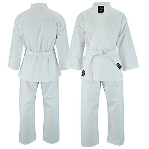 Malino Karate Gi - Traje de karate para niños para adultos, uniforme de arte marcial, 6 onzas, color blanco ligero para estudiantes, con cinturón libre (blanco, 160)