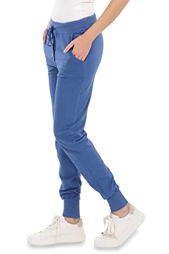 Malito 8021-G - Pantalones deportivos para mujer con aspecto clásico | Pantalones deportivos en colores lisos | holgados para bailar | Pantalones de chándal, azul vaquero, S